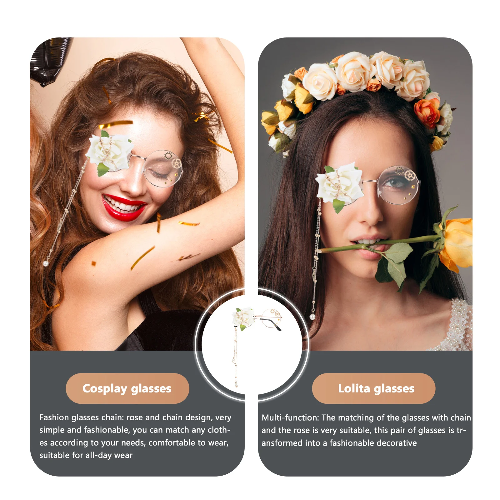 Односторонняя цепочка для очков, украшение в виде розы, легкая регулируемая металлическая петля для винтажного стимпанка, Лолиты, косплея, Хэллоуина, дня рождения 
Односторонняя цепочка для очков, украшение в виде розы, легкая регулируемая металлическая петля для винтажного стимпанка, Лолиты, косплея, Хэллоуина, дня рождения