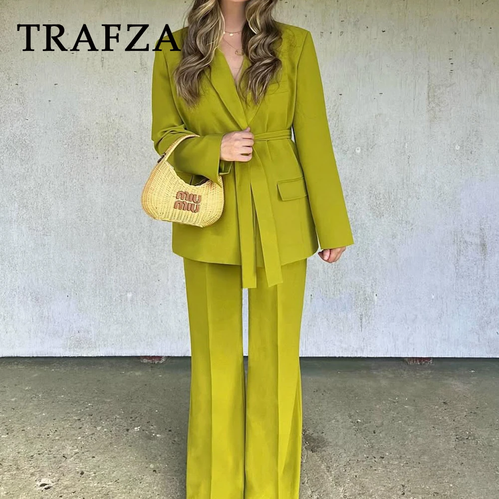TRAFZA Fashion 2025 Green Y2K Woman Office Lady Suits Vintage Sashes Blazer+Zipper Flare Pants Elegant Female High Street Sets
TRAFZA Fashion 2025 Green Y2K Woman Office Lady Suits Vintage Sashes Blazer+Zipper Flare Pants Elegant Female High Street Sets