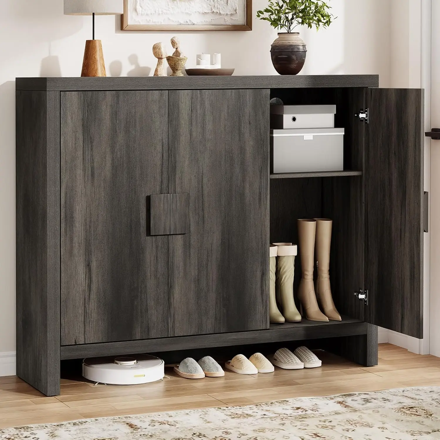 3-Door Shoe Cabinet with Adjustable Shelves, Ventilated Design, 47'' Wide Entryway Organizer (Black Smoky)
3-Door Shoe Cabinet with Adjustable Shelves, Ventilated Design, 47'' Wide Entryway Organizer (Black Smoky)
