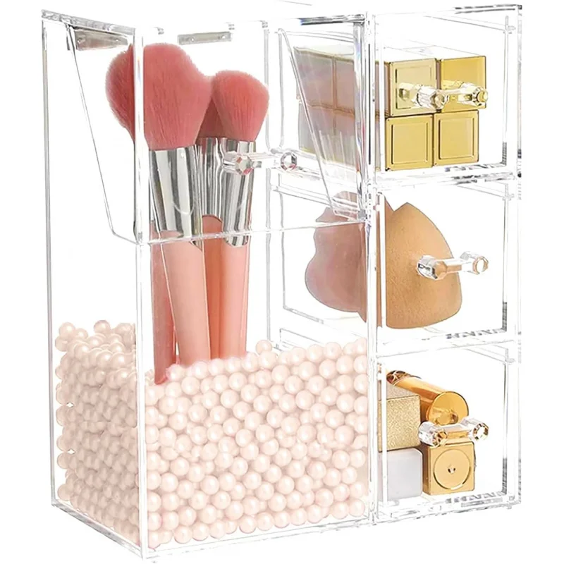 ShellKingdom Makeup Brush Holder,Clear Cosmetic Organizer Drawer Storage Brushes With Lid And Pearl For Dressin 
ShellKingdom Makeup Brush Holder,Clear Cosmetic Organizer Drawer Storage Brushes With Lid And Pearl For Dressin