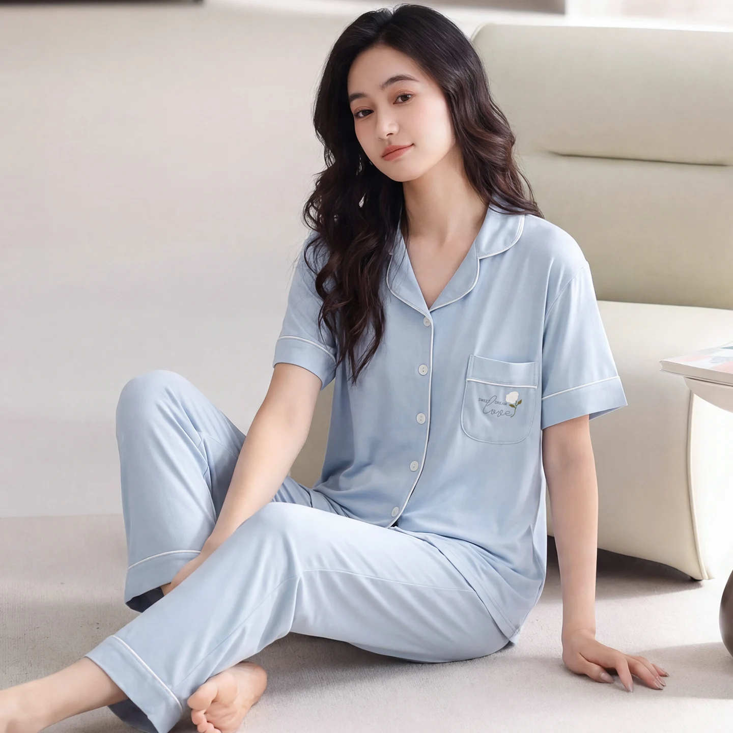 Women Pajama Set Modal Pijamas Mujer Cardigan Sleepwear Lady Short Sleeve Long Pants Summer Nightwear Femme 2Pieces Set Homewear
Women Pajama Set Modal Pijamas Mujer Cardigan Sleepwear Lady Short Sleeve Long Pants Summer Nightwear Femme 2Pieces Set Homewear