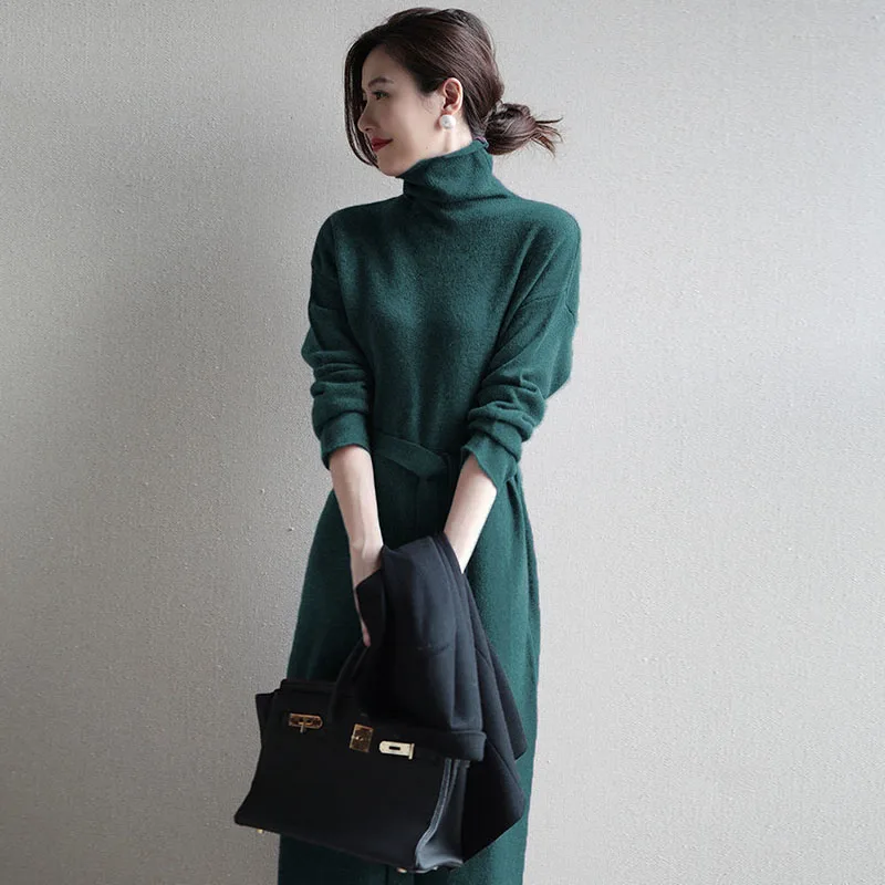 High-neck Knitted Bottoming Solid Color Dress Women's 2022 Autumn And Winter New Fashion Warm Casual Lace-up Waist Women's Dress
High-neck Knitted Bottoming Solid Color Dress Women's 2022 Autumn And Winter New Fashion Warm Casual Lace-up Waist Women's Dress