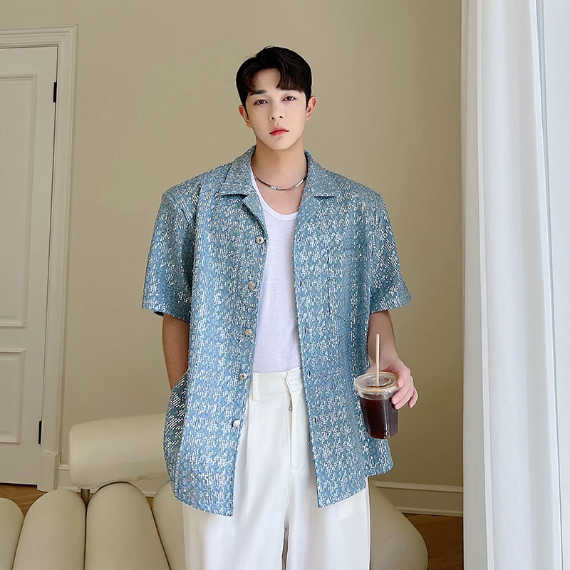 Summer Men's Heavy Duty Sequin Denim Shirt Short Sleeve Nightclub Jacket Casual Loose Fit Youth Fashion Versatile Year round
Summer Men's Heavy Duty Sequin Denim Shirt Short Sleeve Nightclub Jacket Casual Loose Fit Youth Fashion Versatile Year round