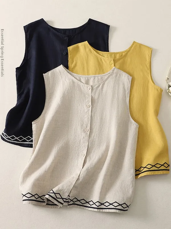 Summer Casual Versatile Embroidered round Neck Linen Sleeveless Shirt plus Size Women's Open Cardigan Shoulder Loose Vest Sli...
Summer Casual Versatile Embroidered round Neck Linen Sleeveless Shirt plus Size Women's Open Cardigan Shoulder Loose Vest Sli...