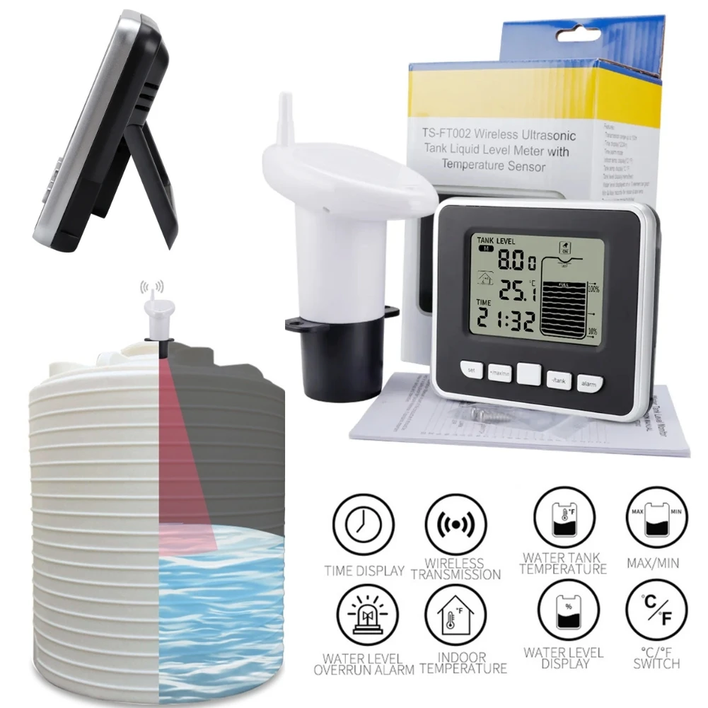 Time Alarm Transmitter Measuring Wireless Ultrasonic Water Tank Liquid Depth Level Meter Flow Sensor Monitor Kit
Time Alarm Transmitter Measuring Wireless Ultrasonic Water Tank Liquid Depth Level Meter Flow Sensor Monitor Kit