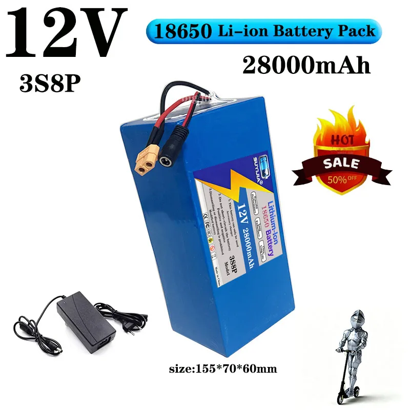 3S8P 12V 28Ah battery pack, 18650 lithium ion, 12V 28000mAh DC12.6V super large capacity rechargeable battery, with BMS+ charger
3S8P 12V 28Ah battery pack, 18650 lithium ion, 12V 28000mAh DC12.6V super large capacity rechargeable battery, with BMS+ charger