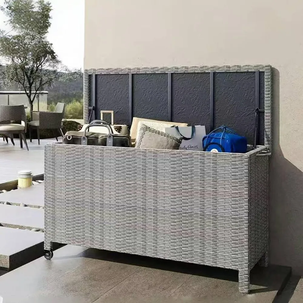 150 Gallon Rattan Deck Box, Outdoor Wicker Storage Box With Curved Handle & Universal Wheels, Wicker Storage Bench
150 Gallon Rattan Deck Box, Outdoor Wicker Storage Box With Curved Handle & Universal Wheels, Wicker Storage Bench