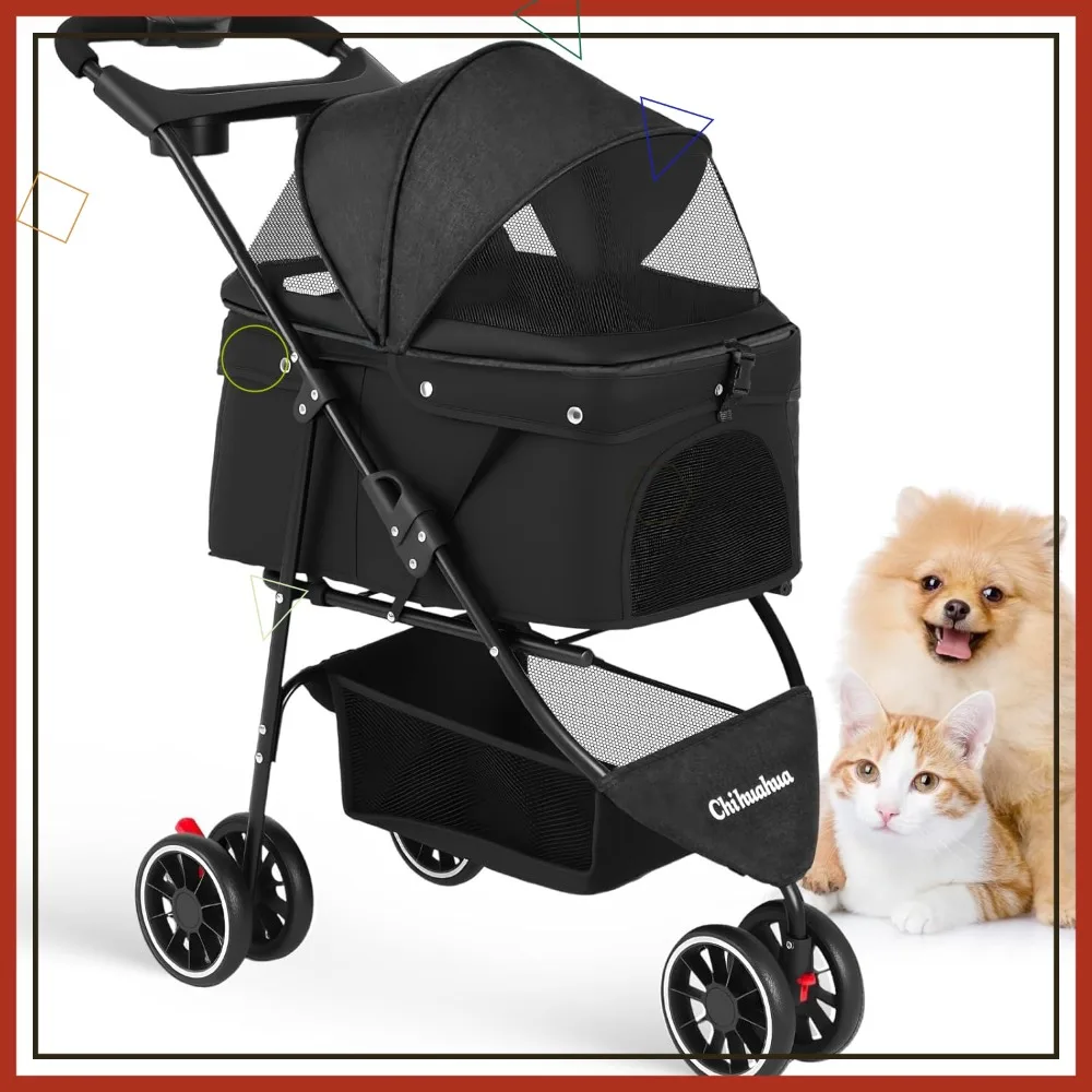 Pet Stroller for Small Medium Dogs Cats, 3 Wheels Foldable, Breathable Mesh Canopy, Cup Holders, Easy Assembly, Black
Pet Stroller for Small Medium Dogs Cats, 3 Wheels Foldable, Breathable Mesh Canopy, Cup Holders, Easy Assembly, Black