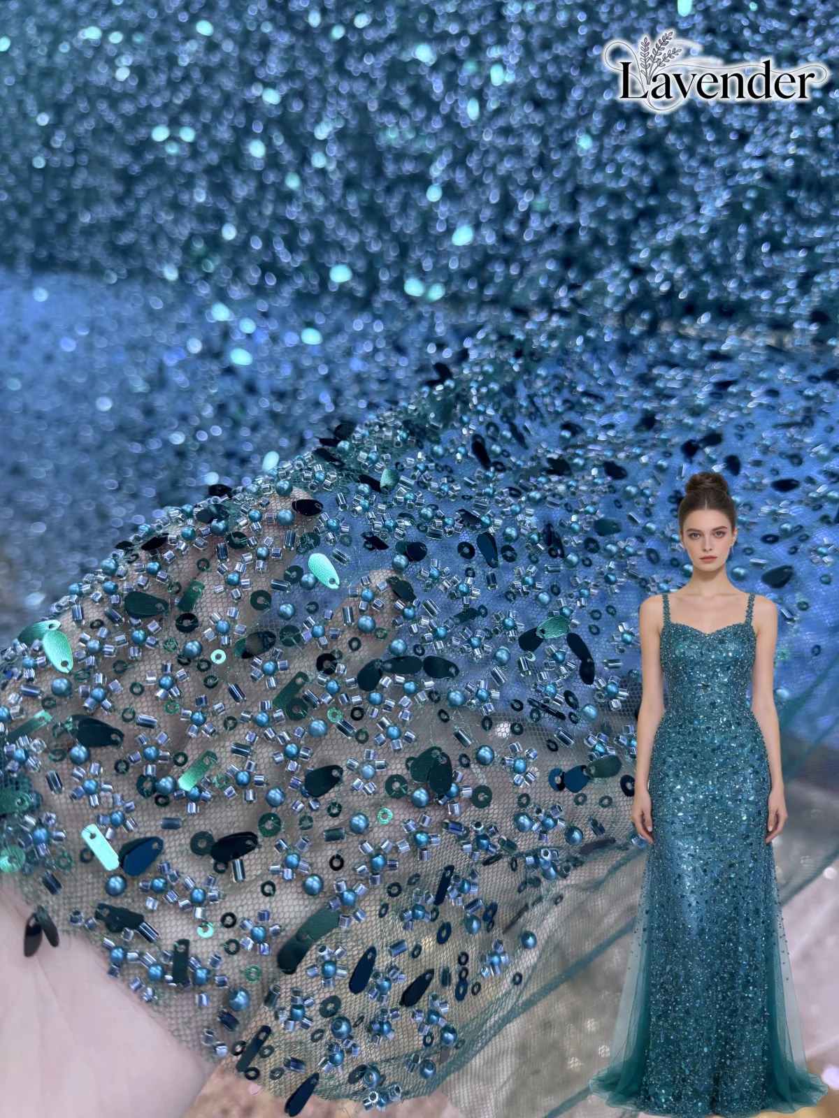 New dark green blue gold sequins pearl bead tube lace embroidery mesh sewing high-end dress wedding fabric
New dark green blue gold sequins pearl bead tube lace embroidery mesh sewing high-end dress wedding fabric