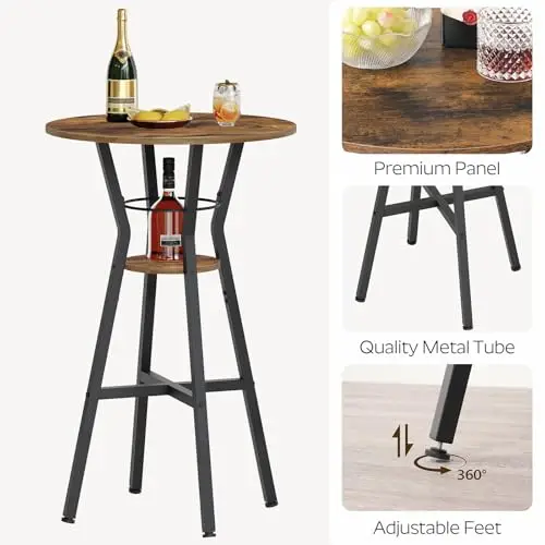 Two-Tier Round Bar Table With Lower Shelf, Rustic Wood Surface And Black Metal Legs For Kitchen, Lounge Or Pub Use
Two-Tier Round Bar Table With Lower Shelf, Rustic Wood Surface And Black Metal Legs For Kitchen, Lounge Or Pub Use