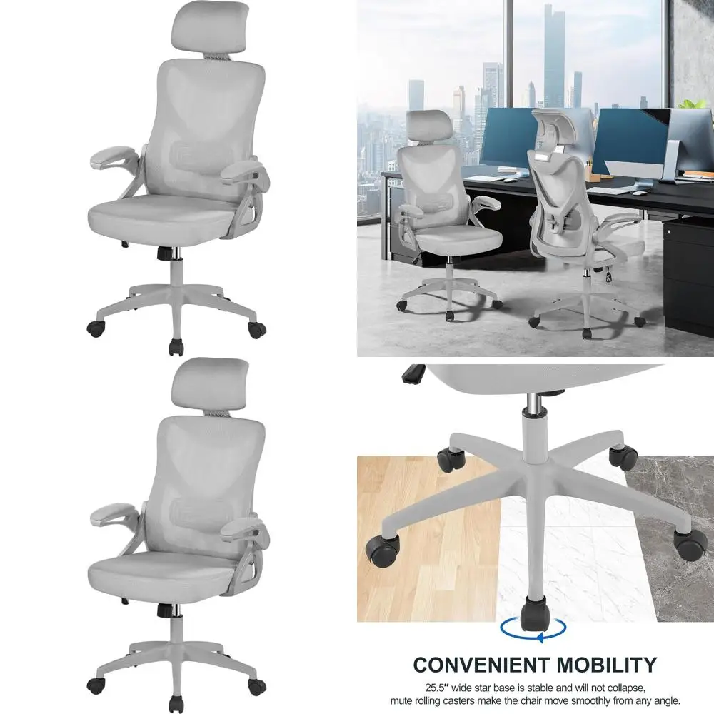 Ergonomic High-Back Mesh Chair with Flip-Up Armrests, Adjustable Headrest, Lumbar Support, Gray
Ergonomic High-Back Mesh Chair with Flip-Up Armrests, Adjustable Headrest, Lumbar Support, Gray