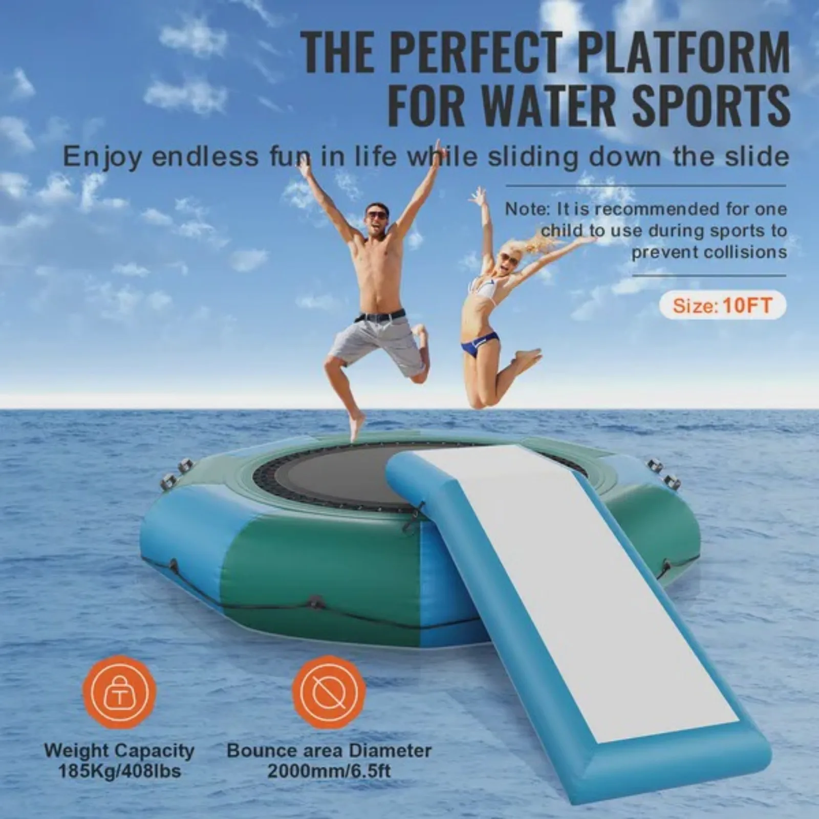 Inflatable Water Bouncer 10ft Recreational Water Trampoline Portable Bounce Swim Platform with Slide 3-Step Ladder & Electric Air Pump Kid Adult Floating Rebounder for Pool Lake Water Sports
Inflatable Water Bouncer 10ft Recreational Water Trampoline Portable Bounce Swim Platform with Slide 3-Step Ladder & Electric Air Pump Kid Adult Floating Rebounder for Pool Lake Water Sports