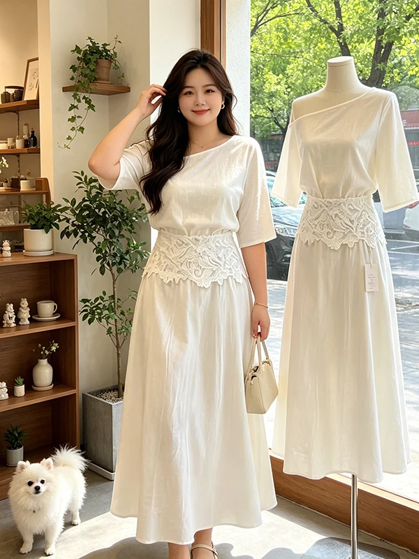 plus Size Lace Trim Halter Neck Sleeveless Summer New Style Women's Fashion Set High Waist A-Line Skirt And Top Slimming Effect
plus Size Lace Trim Halter Neck Sleeveless Summer New Style Women's Fashion Set High Waist A-Line Skirt And Top Slimming Effect