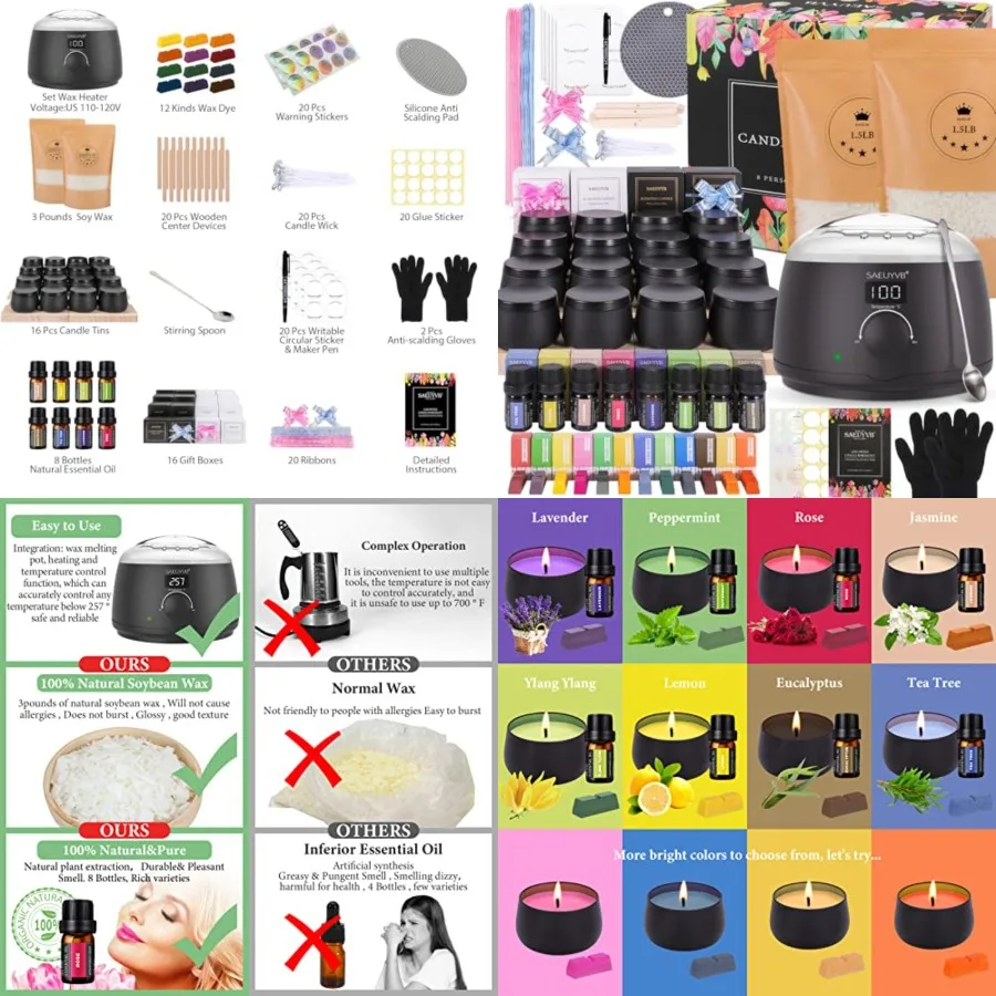 Candle Making Kit for Adults with Hot Plate, DIY Starter Soy Candle Making Supplies/Kit - Perfect as Home Decorations Black
Candle Making Kit for Adults with Hot Plate, DIY Starter Soy Candle Making Supplies/Kit - Perfect as Home Decorations Black