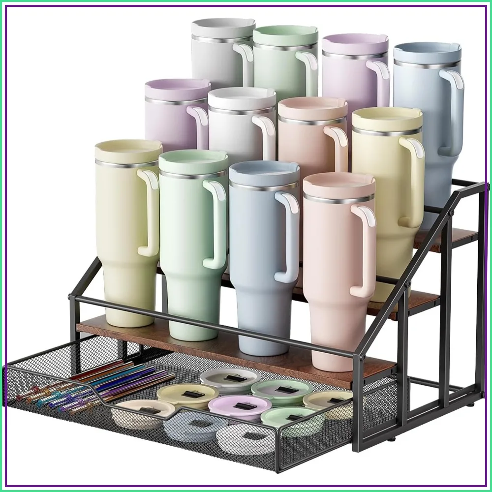 MOJOHAND 4-Tier 12 Bottles Rack with Storage Basket for Cup Accessories, Large Tumbler Holder Stand, Water Bottle Holder Wine Rack
MOJOHAND 4-Tier 12 Bottles Rack with Storage Basket for Cup Accessories, Large Tumbler Holder Stand, Water Bottle Holder Wine Rack
