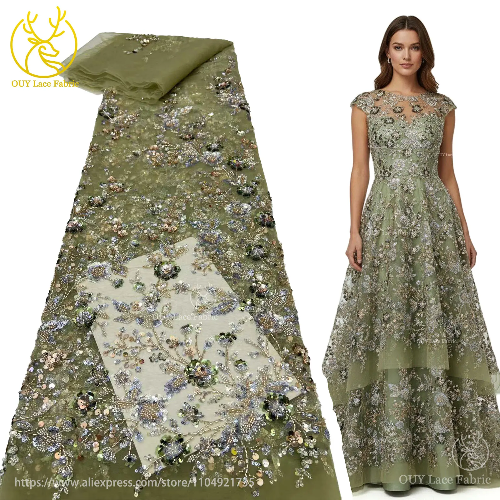 Hot Sale Africa 3D Sequin Lace Fabric 2025 High Quality French Nigerian Beaded Lace Fabric for Bridal Wedding Party Dress Sewing
Hot Sale Africa 3D Sequin Lace Fabric 2025 High Quality French Nigerian Beaded Lace Fabric for Bridal Wedding Party Dress Sewing