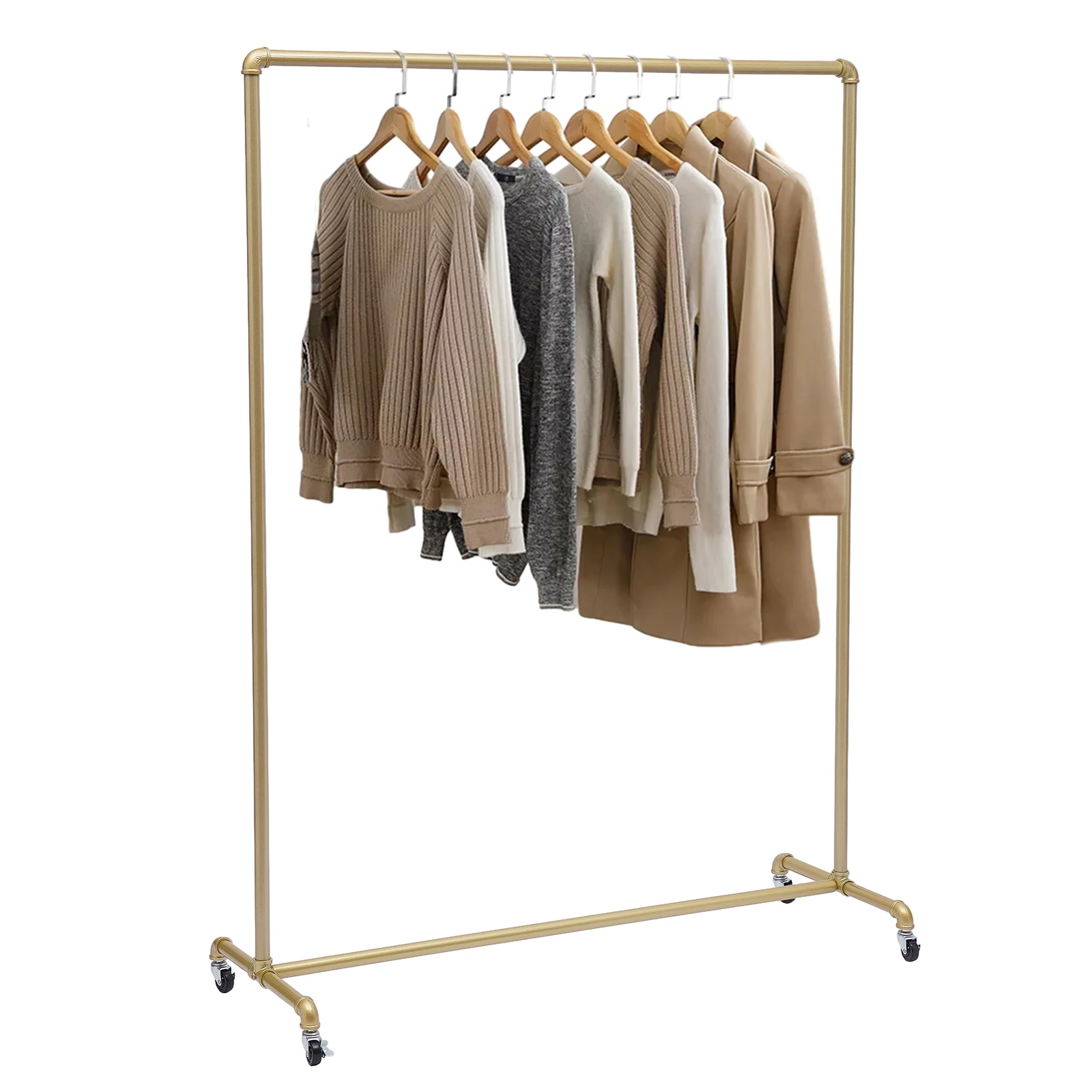 Clothing Rack with Wheels, 120x160cm Industrial Pipe Garment Rack, Gold Rolling Clothing Hanging Stand for Store Home
Clothing Rack with Wheels, 120x160cm Industrial Pipe Garment Rack, Gold Rolling Clothing Hanging Stand for Store Home