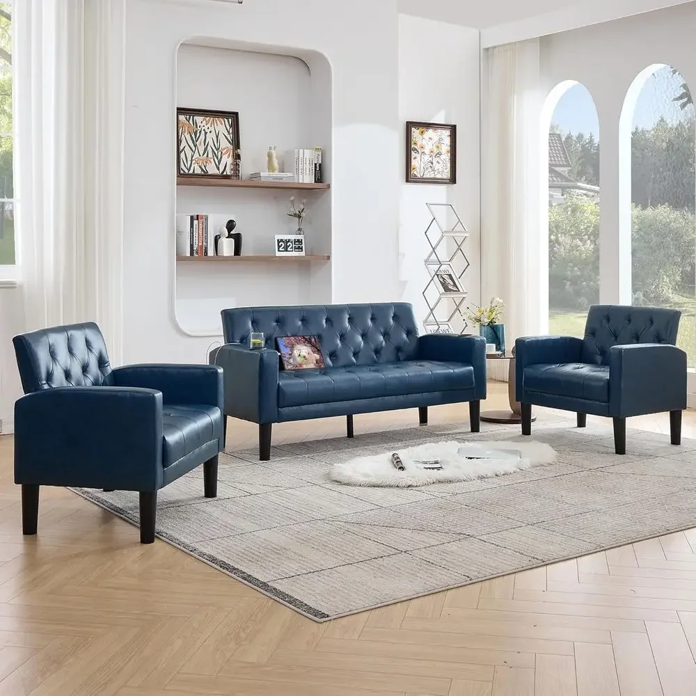 3-Piece Leather Sofa Set with Loveseat, Chairs, USB Ports, and Cupholders
3-Piece Leather Sofa Set with Loveseat, Chairs, USB Ports, and Cupholders