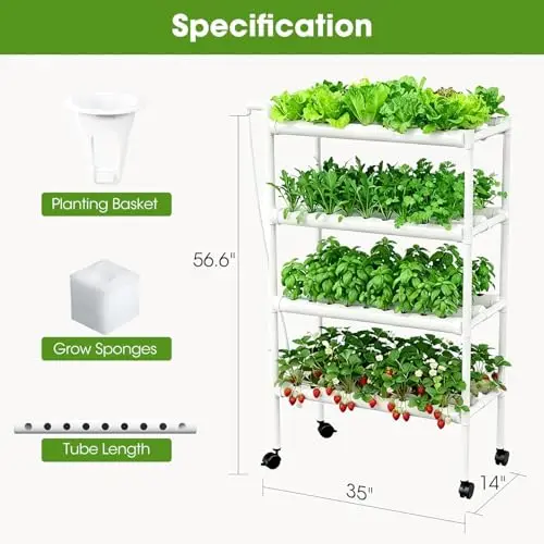 4-Tier Mobile Hydroponic Garden Tower With 108 Planting Holes, Food-Grade PVC-U Structure, Built-In Pump And Timer For Indoor
4-Tier Mobile Hydroponic Garden Tower With 108 Planting Holes, Food-Grade PVC-U Structure, Built-In Pump And Timer For Indoor
