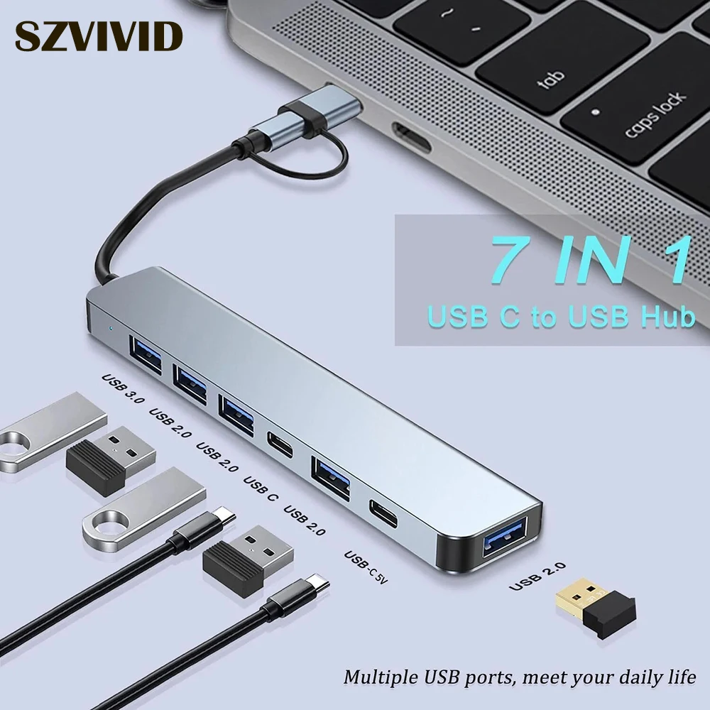 Multi Port USB Splitter USB-C Hub Aluminum Alloy 7 In 1 Adapter OTG Type-C Type C USB 3.0 2.0 Multiport Hub
Multi Port USB Splitter USB-C Hub Aluminum Alloy 7 In 1 Adapter OTG Type-C Type C USB 3.0 2.0 Multiport Hub