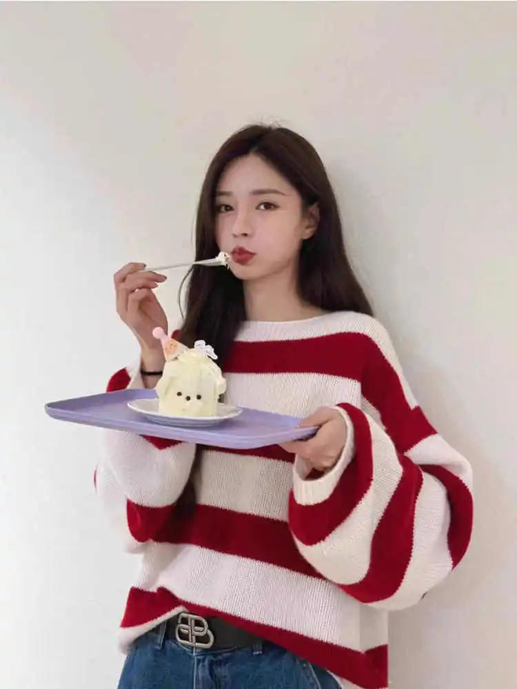 Женский пуловер с круглым вырезом из 100% шерсти Merino, свободный полосатый свитер с рукавами-фонариками, осень-зима, повседневный модный вязаный кашемировый свитер
Женский пуловер с круглым вырезом из 100% шерсти Merino, свободный полосатый свитер с рукавами-фонариками, осень-зима, повседневный модный вязаный кашемировый свитер