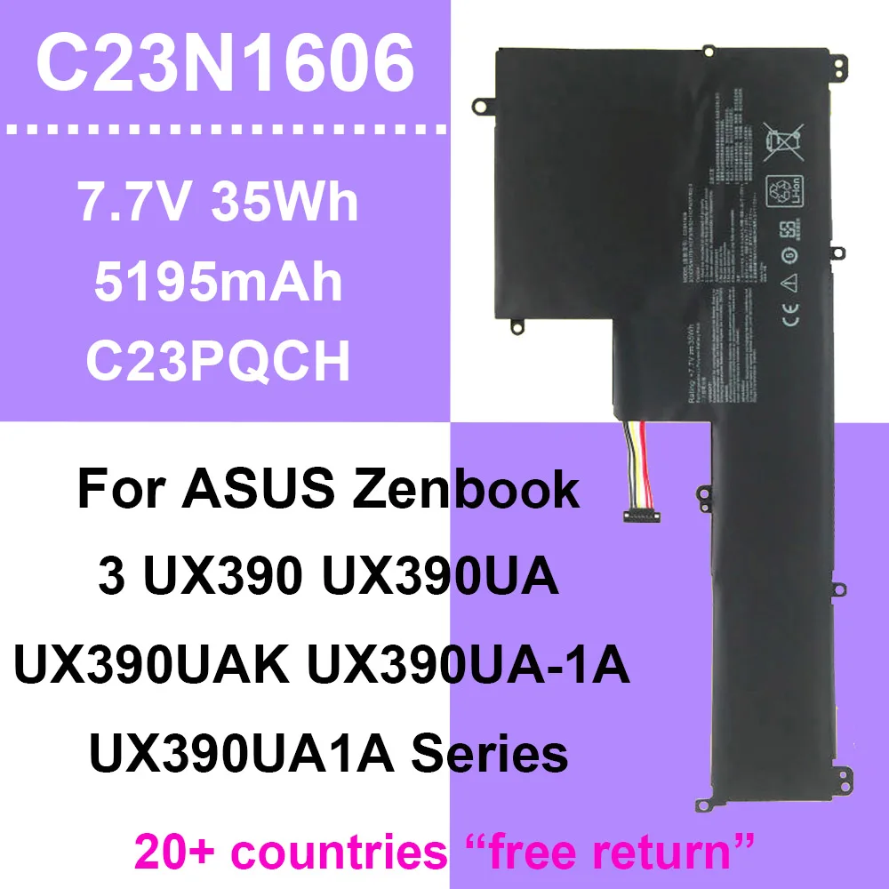 7.7V 35Wh Laptop Battery C23N1606 For ASUS Zenbook 3 UX390 UX390UA UX390UAK UX390UA-1A UX390UA1A Series C23PQCH 0B200-02210000
7.7V 35Wh Laptop Battery C23N1606 For ASUS Zenbook 3 UX390 UX390UA UX390UAK UX390UA-1A UX390UA1A Series C23PQCH 0B200-02210000