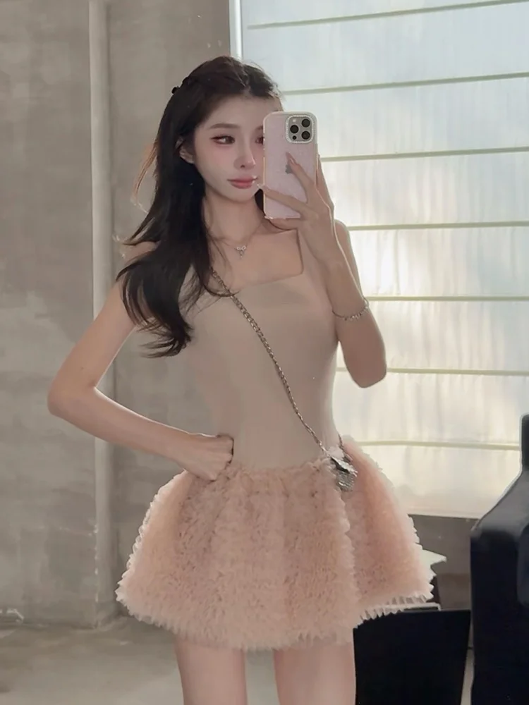 French Style Splice Mesh Pure Desire Wind Strap Dress Women's Puffy Waist Short Skirt Spring Summer Breathable Casual Date Party
French Style Splice Mesh Pure Desire Wind Strap Dress Women's Puffy Waist Short Skirt Spring Summer Breathable Casual Date Party