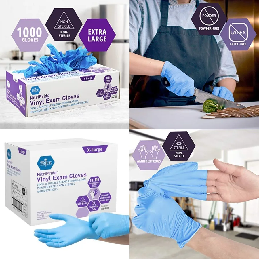 Nitrile/Vinyl Blend Exam Gloves, Powder-Free, Latex-Free, Disposable, Non-Sterile, Blue 0, X
Nitrile/Vinyl Blend Exam Gloves, Powder-Free, Latex-Free, Disposable, Non-Sterile, Blue 0, X