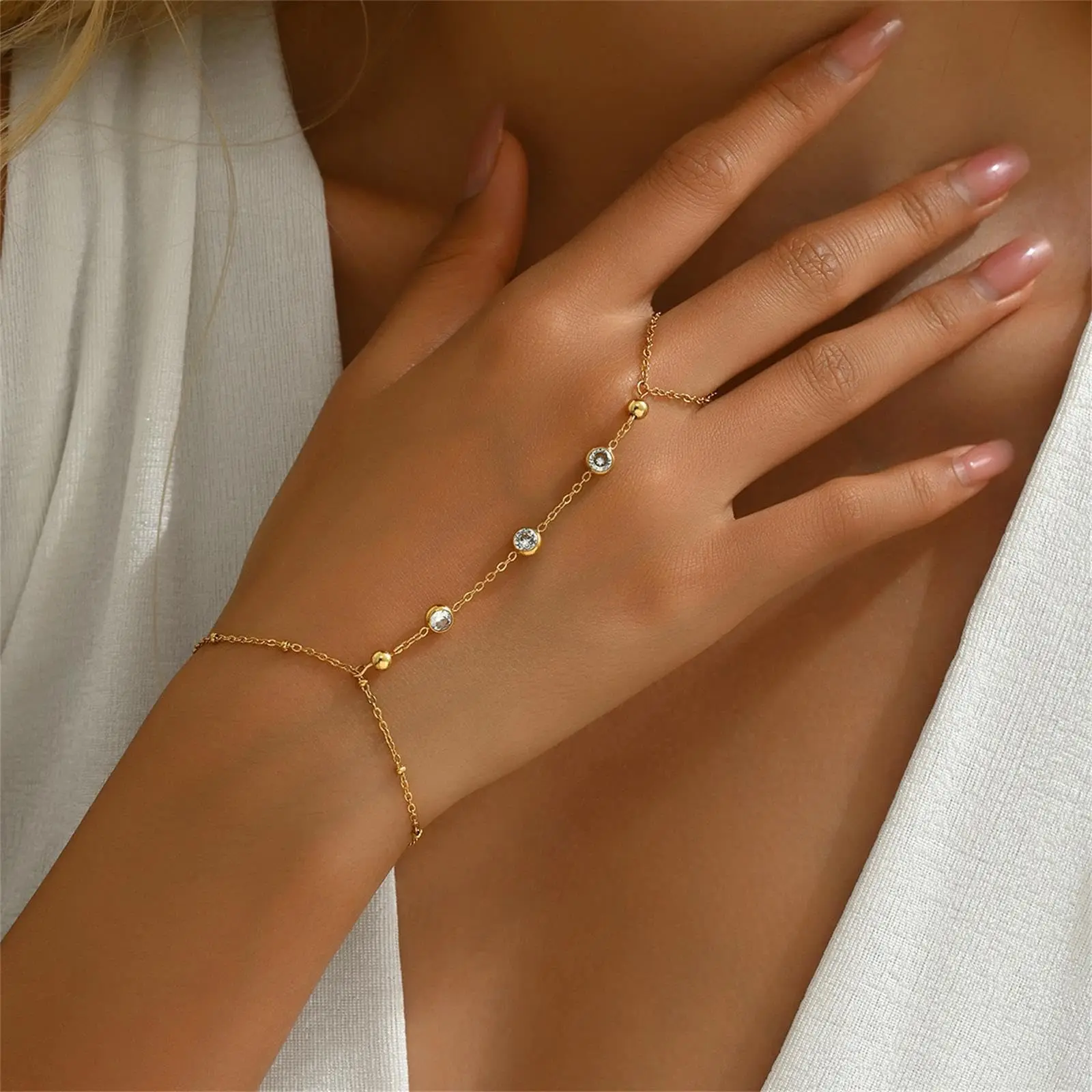 18k Gold Plated Stainless Steel Hand Chain Zircon Finger Ring Bracelet for Women Trendy Summer Essentials Stuff Jewelry Gifts
18k Gold Plated Stainless Steel Hand Chain Zircon Finger Ring Bracelet for Women Trendy Summer Essentials Stuff Jewelry Gifts