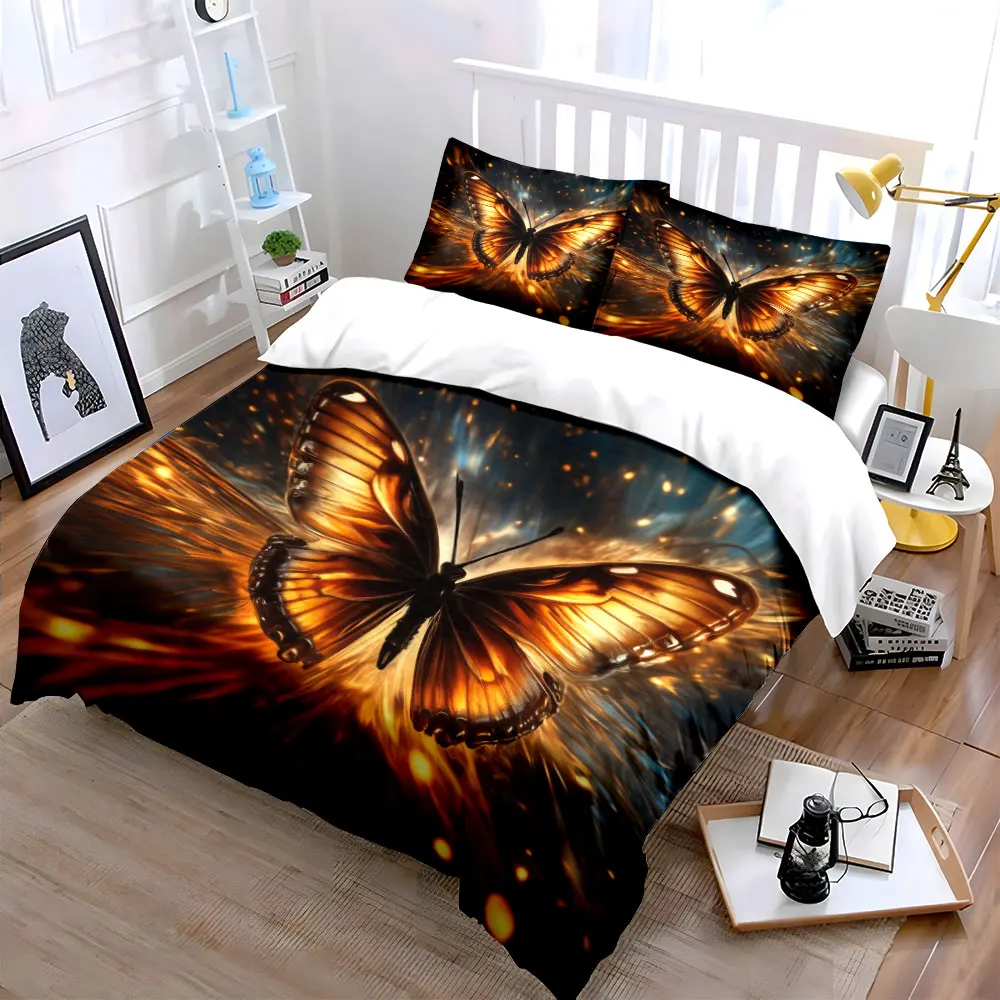 Golden Butterfly Bedding Set 3PC Magical Glowing Wings Print Duvet Cover with Pillowcases Art Style Bedding for Bedroom Decor
Golden Butterfly Bedding Set 3PC Magical Glowing Wings Print Duvet Cover with Pillowcases Art Style Bedding for Bedroom Decor
