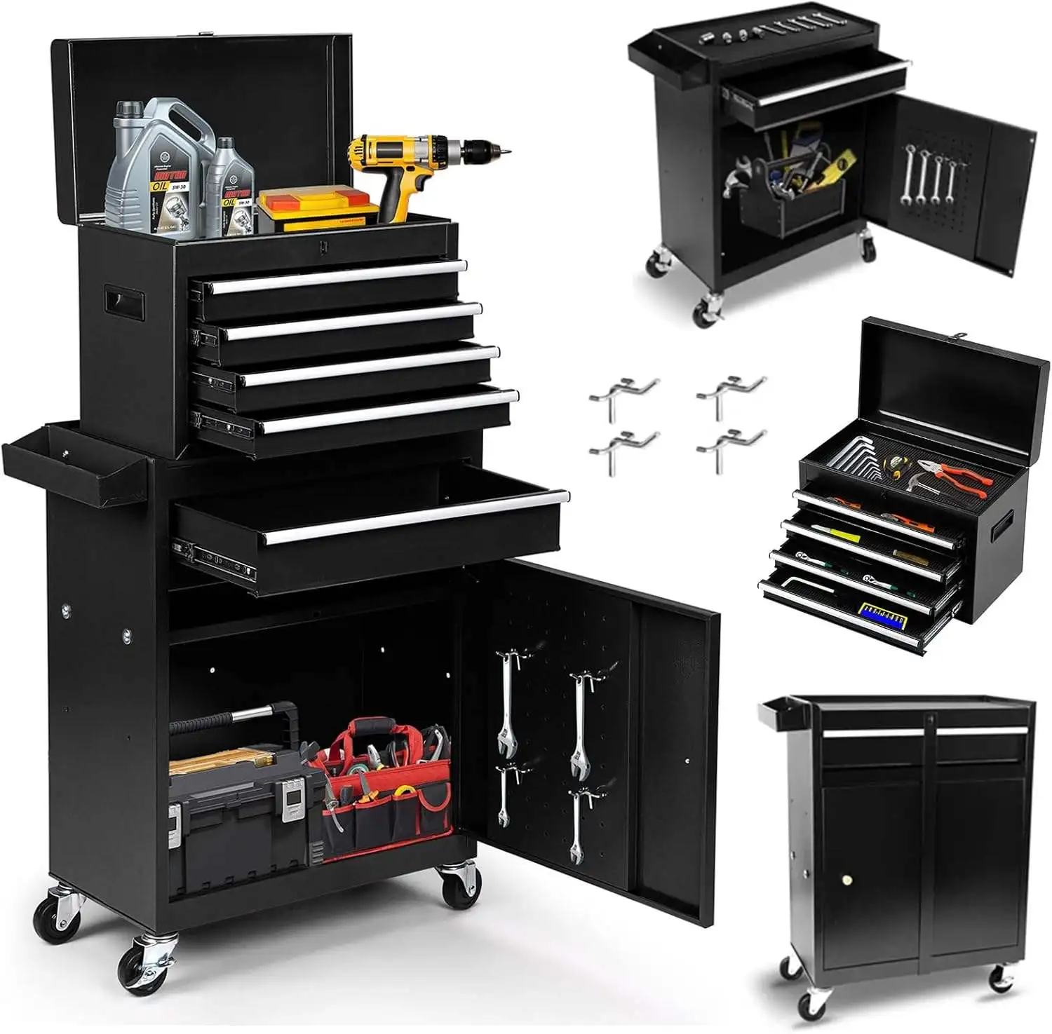 Rolling Tool Chest With Detachable Tool Box, Lockable Wheels, Heavy-Duty Metal Tool Cart For Garage And Workshop
Rolling Tool Chest With Detachable Tool Box, Lockable Wheels, Heavy-Duty Metal Tool Cart For Garage And Workshop