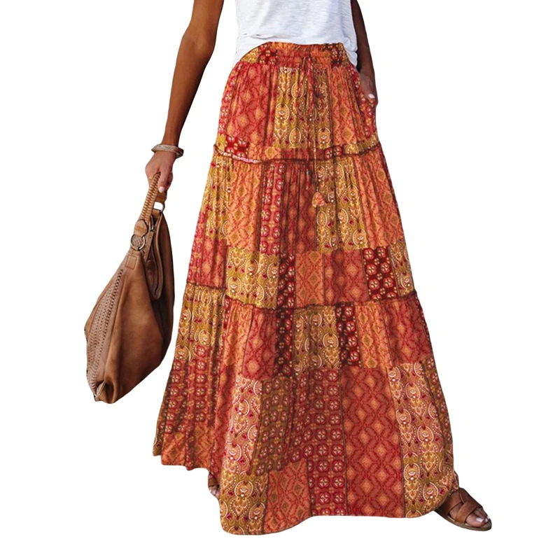Women's Bohemian Long Skirts Vintage Floral Printed Elastic High Waist Tiered A Line Maxi Skirt Flowy Beach Skirts with Pockets
Women's Bohemian Long Skirts Vintage Floral Printed Elastic High Waist Tiered A Line Maxi Skirt Flowy Beach Skirts with Pockets