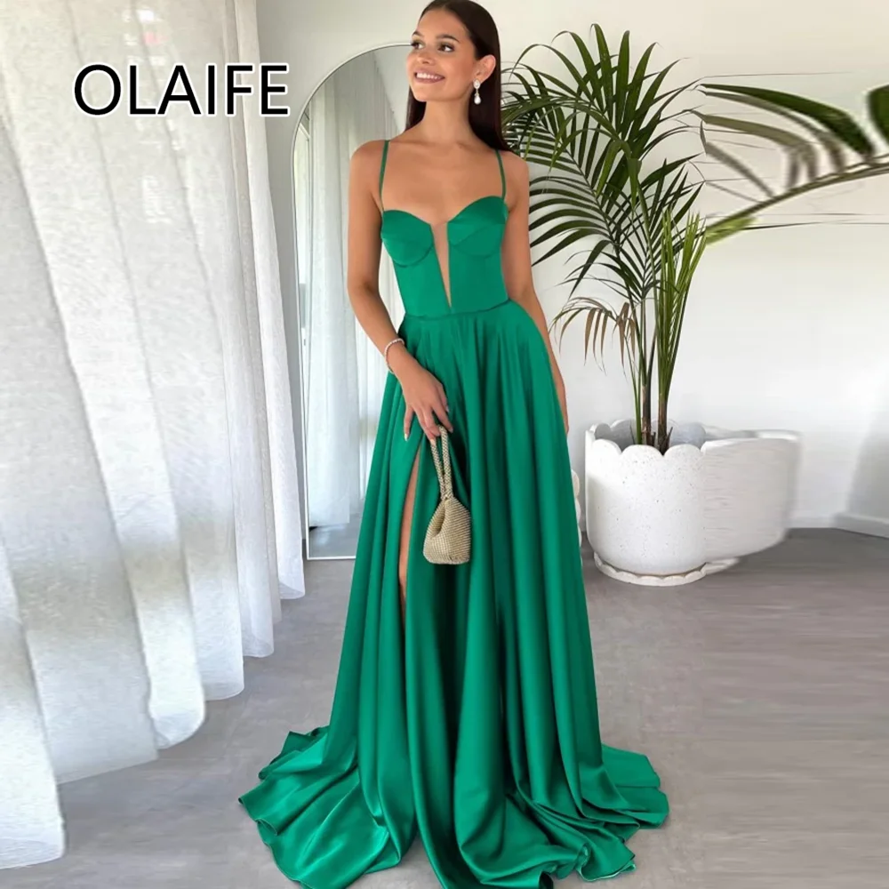 Modest Spaghetti Straps Satin Special Occasion Evening Party Dress Lace up Back A-line Prom Bridal Dress with Train Customzied
Modest Spaghetti Straps Satin Special Occasion Evening Party Dress Lace up Back A-line Prom Bridal Dress with Train Customzied