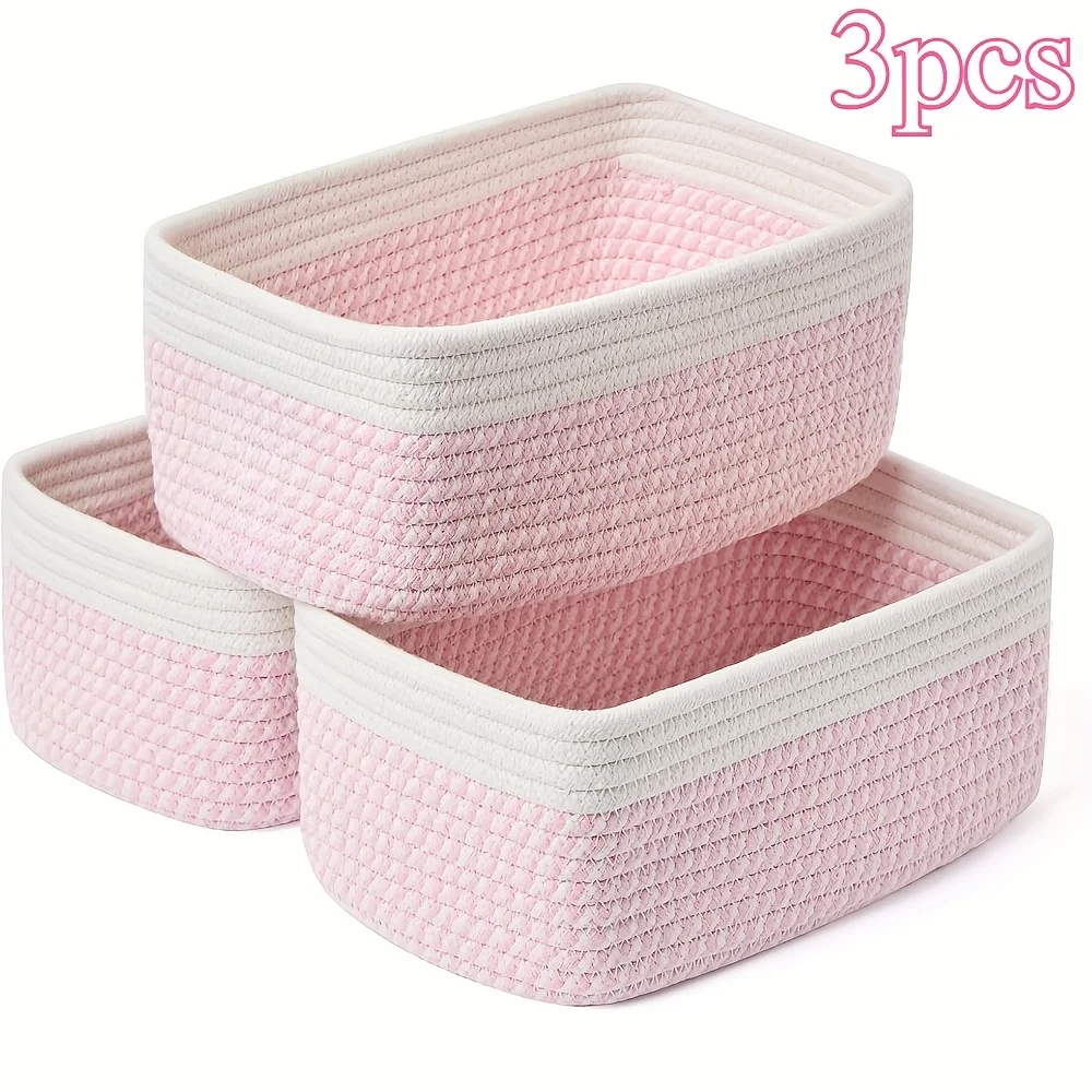 3 Woven Rope Storage Baskets - Shallow Open-Top Design Storage Baskets, Pink Striped Fabric Storage Boxes for Wardrobes,Bathroom
3 Woven Rope Storage Baskets - Shallow Open-Top Design Storage Baskets, Pink Striped Fabric Storage Boxes for Wardrobes,Bathroom