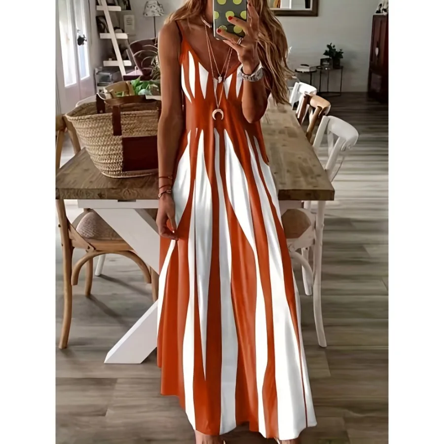 【New style】- color contrast new V-neck long dress stripe pattern print women's spring and summer slimming dress
【New style】- color contrast new V-neck long dress stripe pattern print women's spring and summer slimming dress