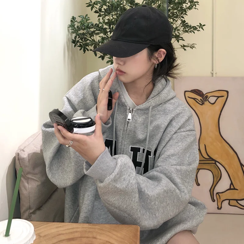 Women Grey Sweatshirt Hooded Outerwear Letter Print Fashion Hip Hop Oversized Vintage Leisure Winter Hooded Cardigan Coat Tops
Women Grey Sweatshirt Hooded Outerwear Letter Print Fashion Hip Hop Oversized Vintage Leisure Winter Hooded Cardigan Coat Tops