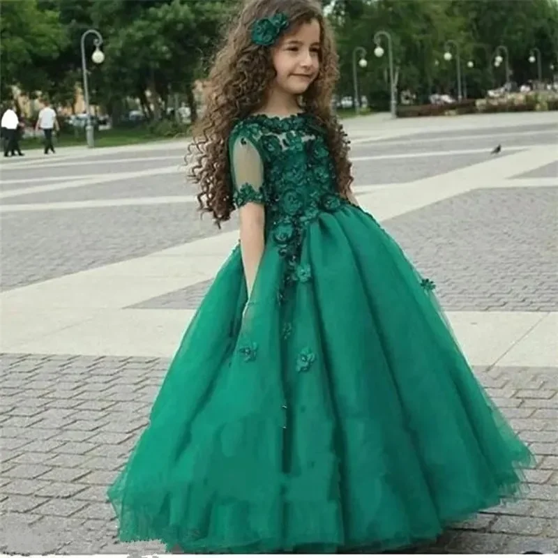 Simple Flower Girl Dress Emerald Green Sheer Short Sleeves Baby Girl Birthday Wedding Princess Party First Communion Gown
Simple Flower Girl Dress Emerald Green Sheer Short Sleeves Baby Girl Birthday Wedding Princess Party First Communion Gown