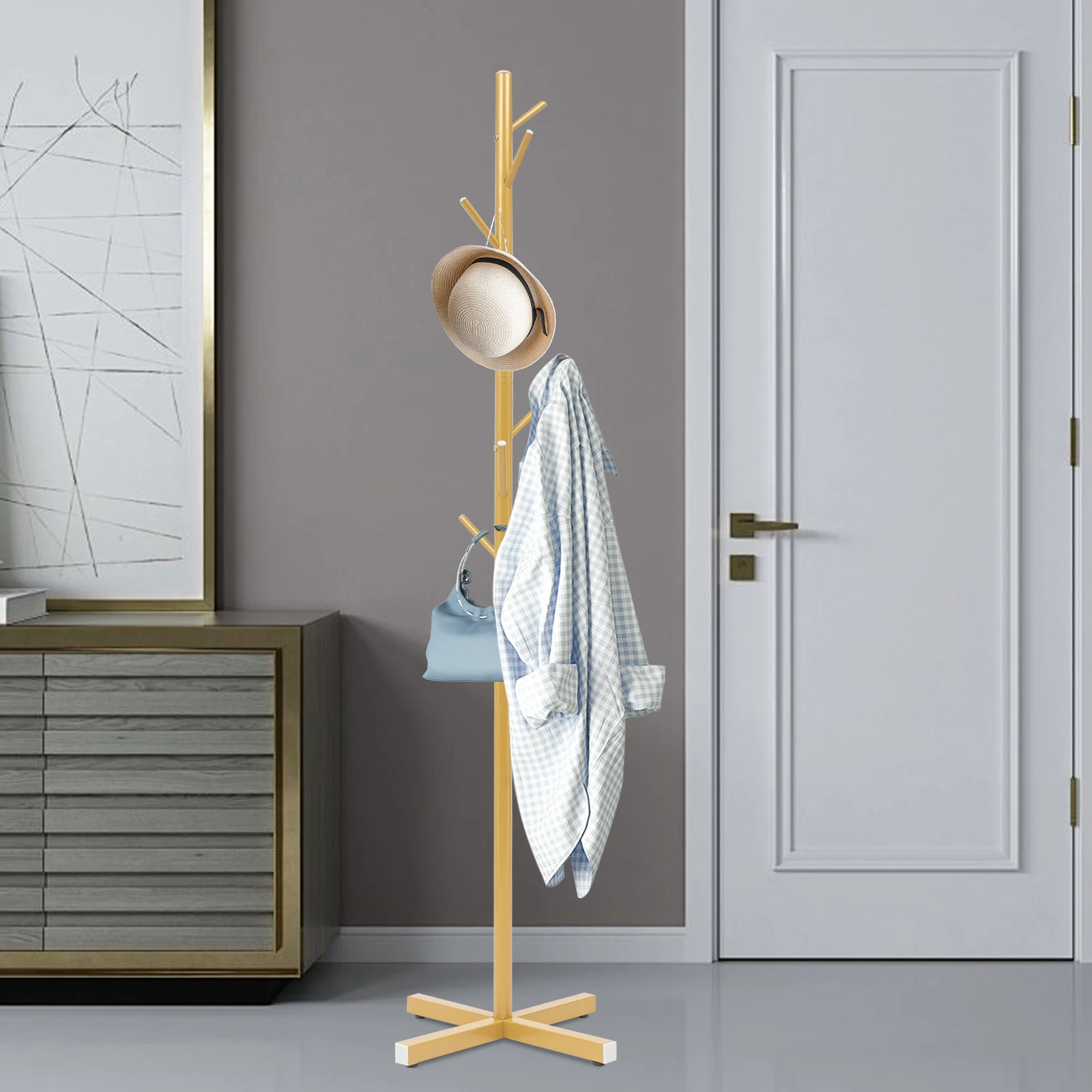 Tree-shaped Coat Rack, Freestanding Clothes Rack Stand with 7 Hook Rods, for Entrance, Foyer, Bedroom, Living Room, Office, Gold
Tree-shaped Coat Rack, Freestanding Clothes Rack Stand with 7 Hook Rods, for Entrance, Foyer, Bedroom, Living Room, Office, Gold