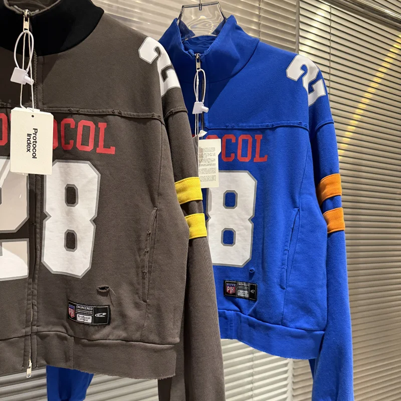 New Protocol Index Zipper Sweatshirt Color Blocking Striped Washable Damaged Embroidery Sticker Casual High-quality Hoodie
New Protocol Index Zipper Sweatshirt Color Blocking Striped Washable Damaged Embroidery Sticker Casual High-quality Hoodie