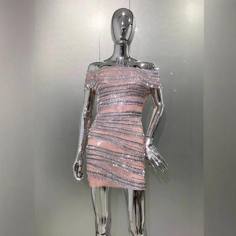 New Arrival Luxury Rhinestone Sexy See-through Mesh Off-shoulderMiniDress European and American Fashion Hot Party Dress
New Arrival Luxury Rhinestone Sexy See-through Mesh Off-shoulderMiniDress European and American Fashion Hot Party Dress