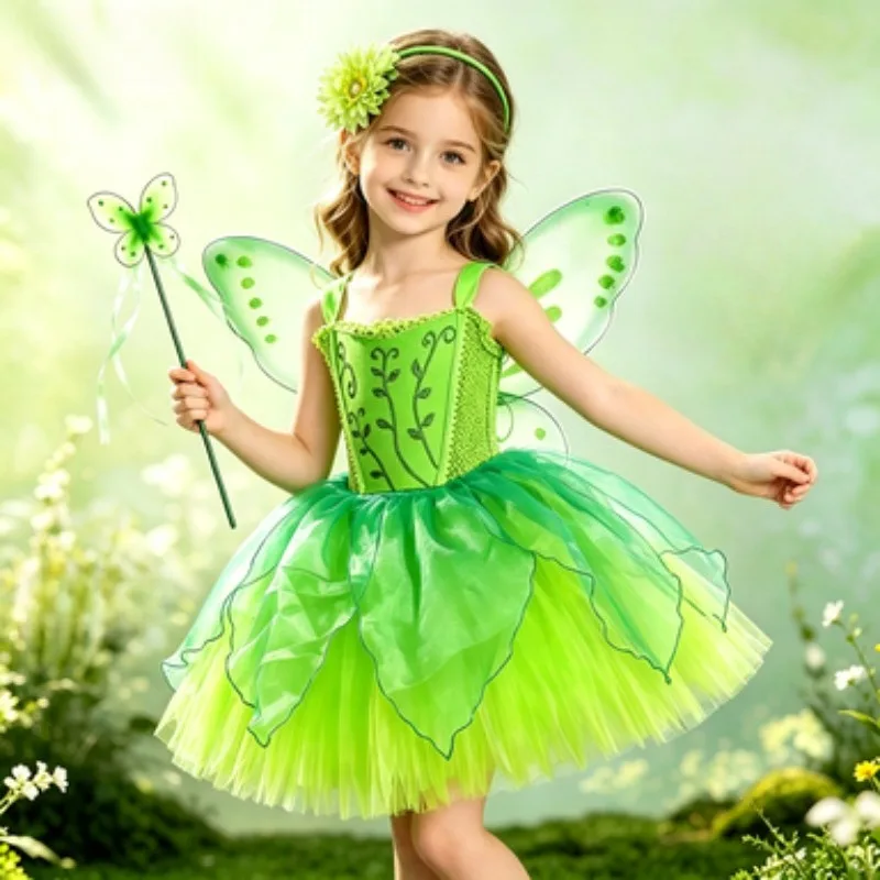 Little Girls Green Elf Princess Dress, Forest Fairy Outfit Set with Butterfly Wings, Kids Halloween Party Performance Costume
Little Girls Green Elf Princess Dress, Forest Fairy Outfit Set with Butterfly Wings, Kids Halloween Party Performance Costume