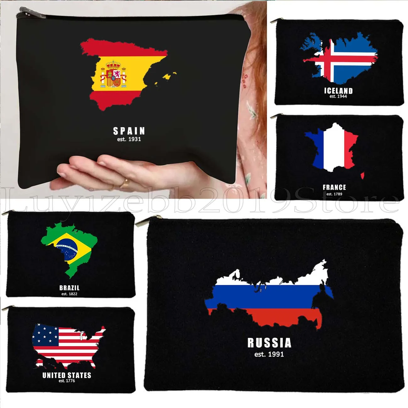 Spanish Russian England US France Egypt Brazil Ireland Canada Country Flags Germany Cosmetic Makeup Bag Pencil Case Zipper Pouch
Spanish Russian England US France Egypt Brazil Ireland Canada Country Flags Germany Cosmetic Makeup Bag Pencil Case Zipper Pouch