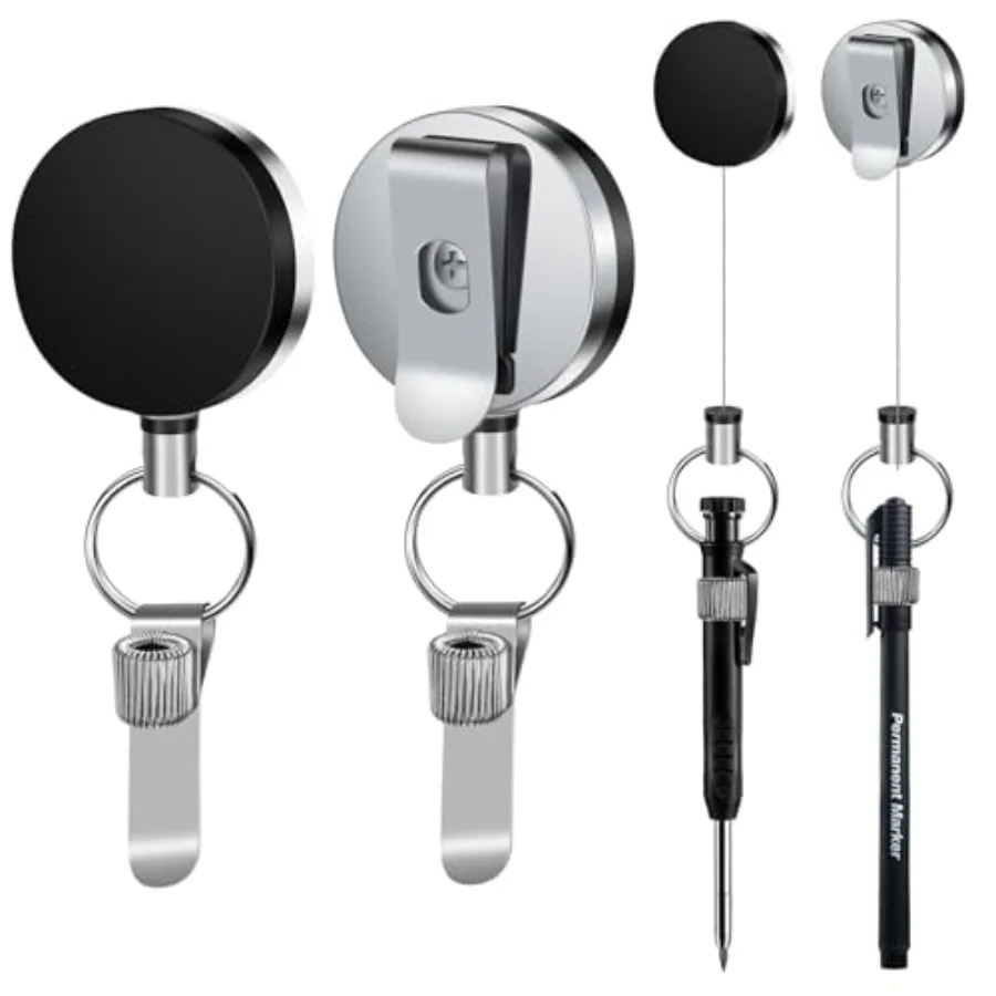 2 Pack Heavy Duty Retractable Pull Pen Pencil Holder with 31.5" Steel Cord, Metal Pen Clip Retractable Pen Holder for Carpenter
2 Pack Heavy Duty Retractable Pull Pen Pencil Holder with 31.5" Steel Cord, Metal Pen Clip Retractable Pen Holder for Carpenter