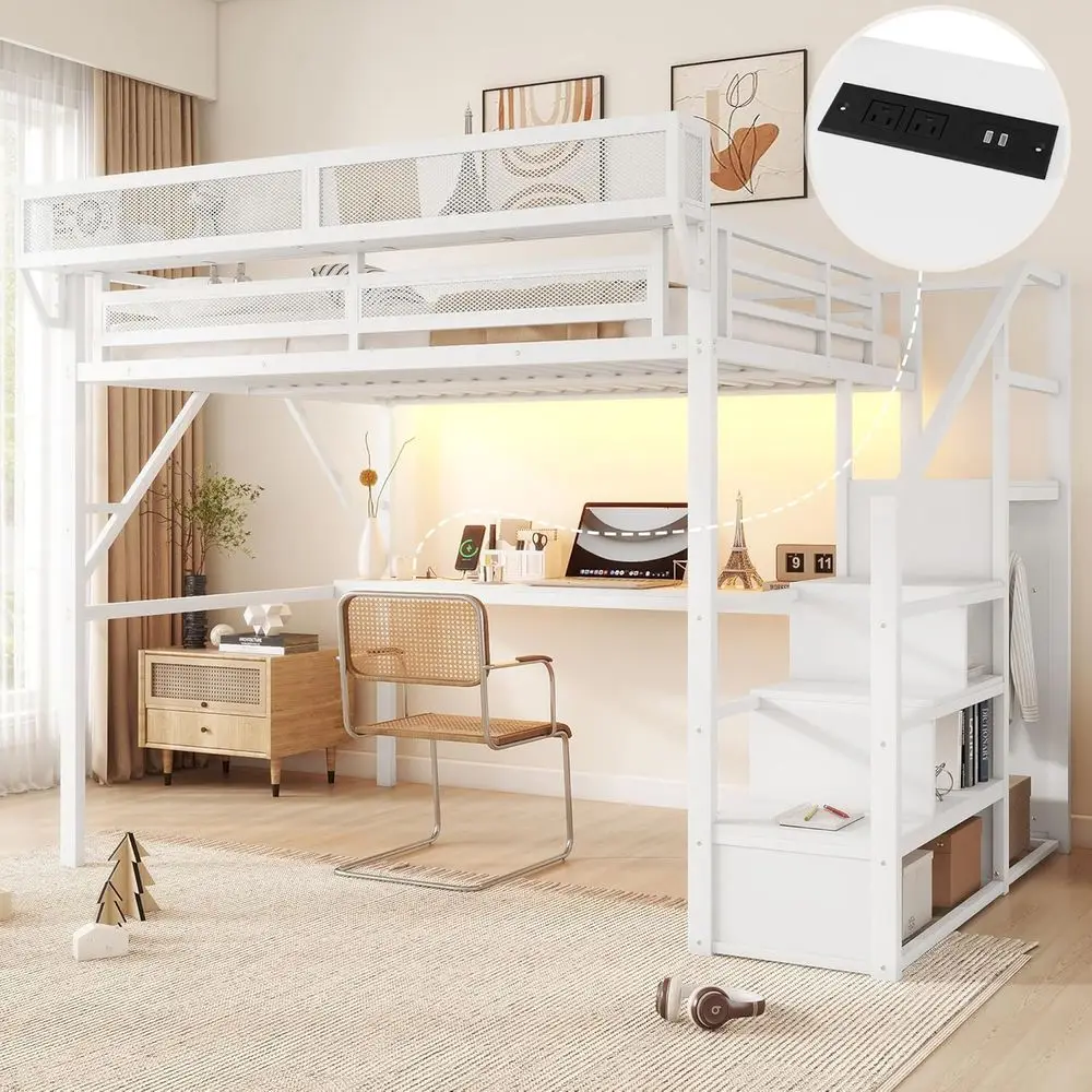 Storage Stairs Queen Lot Bed with Desk, Charging Station, Shelves, and Lighting for Kids, Teens, and Adults
Storage Stairs Queen Lot Bed with Desk, Charging Station, Shelves, and Lighting for Kids, Teens, and Adults