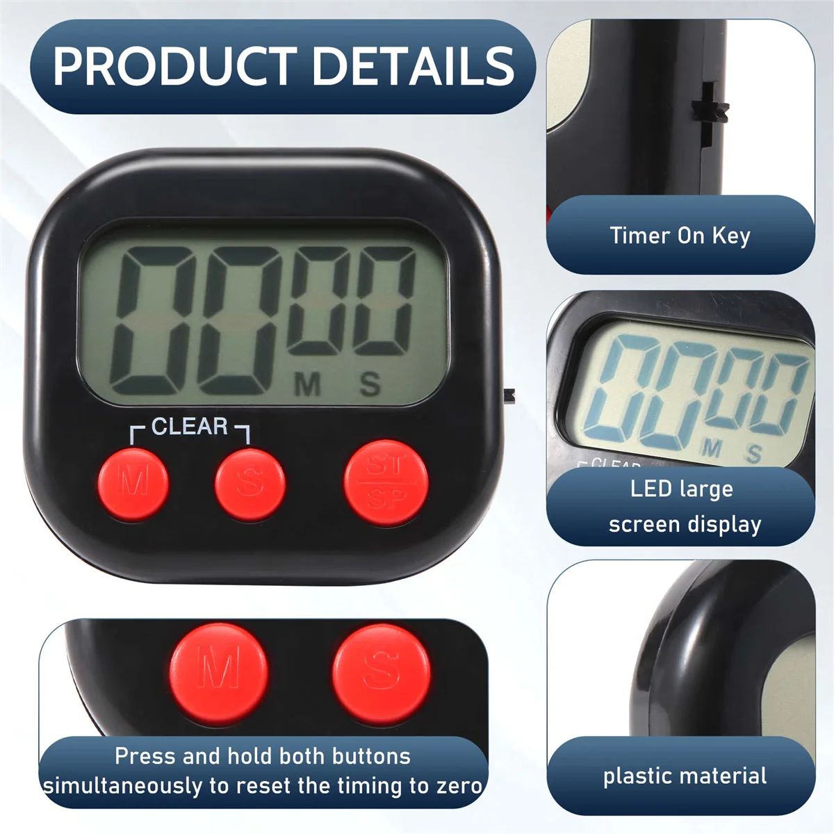 L68AKitchen Timer, цифровой визуальный таймер, магнитные часы, секундомер, таймер обратного отсчета, большой ЖК-дисплей для приготовления пищи
L68AKitchen Timer, цифровой визуальный таймер, магнитные часы, секундомер, таймер обратного отсчета, большой ЖК-дисплей для приготовления пищи