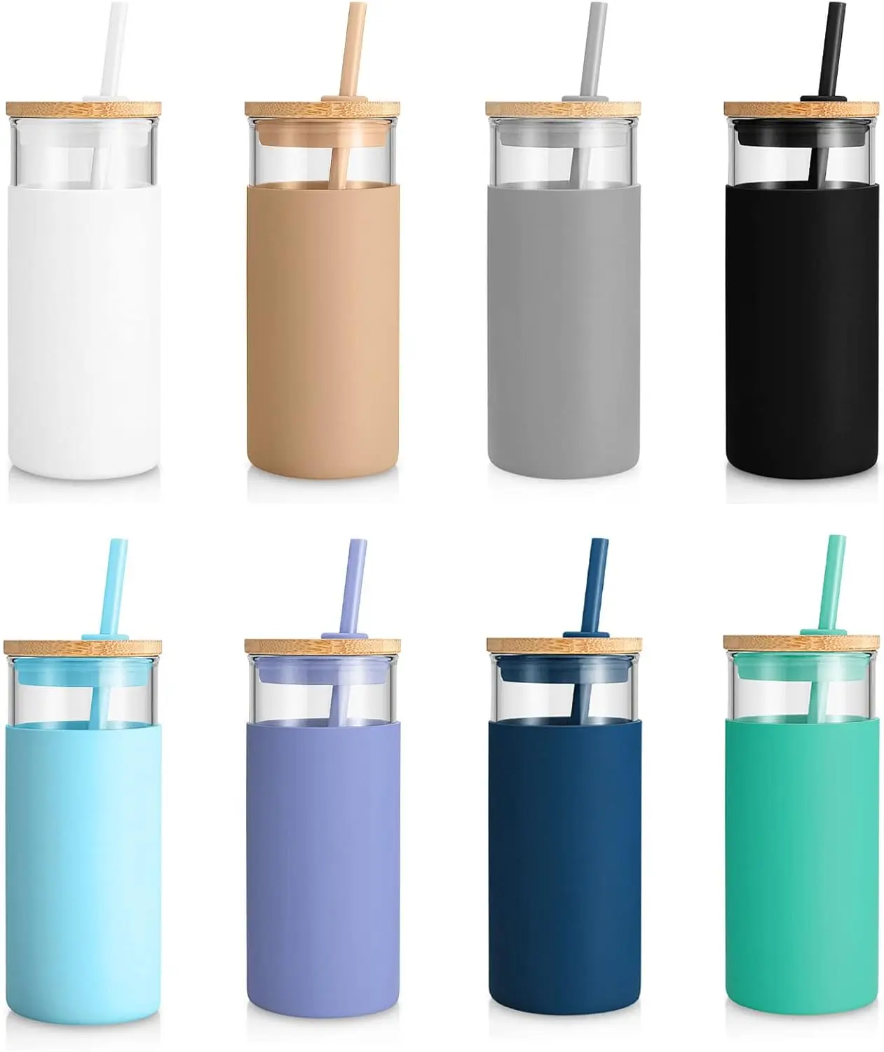 20 oz Glass Tumbler with Lid and Straw, Iced Coffee Cup, Smoothie Cup, Bamboo Lids, Silicone Sleeve, Dishwasher Safe, BPA-Free, 8 Pack
20 oz Glass Tumbler with Lid and Straw, Iced Coffee Cup, Smoothie Cup, Bamboo Lids, Silicone Sleeve, Dishwasher Safe, BPA-Free, 8 Pack