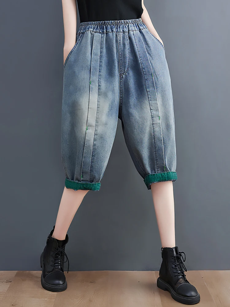 6130 Summer Fashion Women's Half Length Pants Elastic Waist Hem Patchwork Slim Fit Casual Versatile Vintage Female Denim Shorts
6130 Summer Fashion Women's Half Length Pants Elastic Waist Hem Patchwork Slim Fit Casual Versatile Vintage Female Denim Shorts