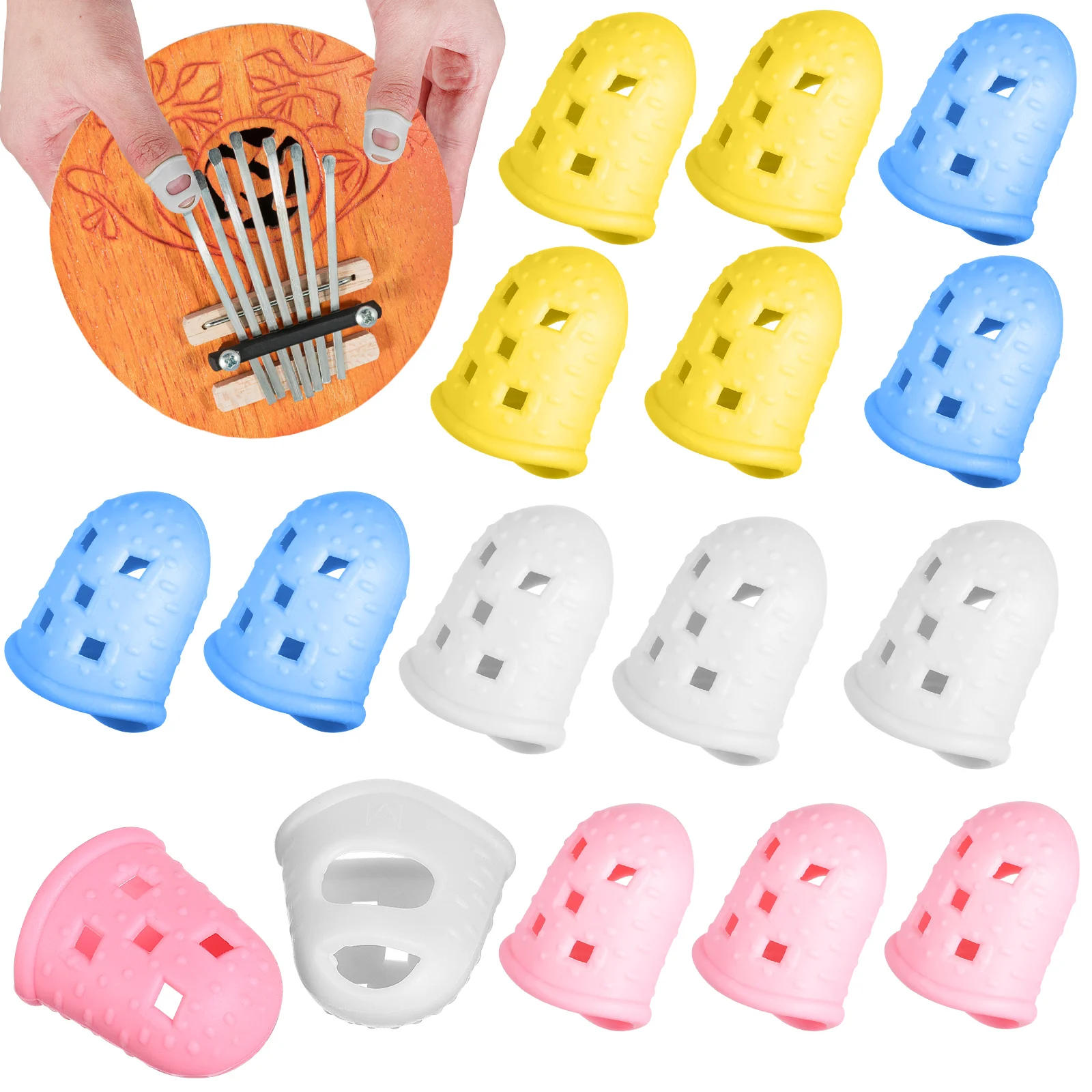 16 pcs M Size Guitar Fingertip Protectors Pain Proof Silicone Covers Blue Pink Yellow White Thumb Guards Anti Slip Ventilated
16 pcs M Size Guitar Fingertip Protectors Pain Proof Silicone Covers Blue Pink Yellow White Thumb Guards Anti Slip Ventilated