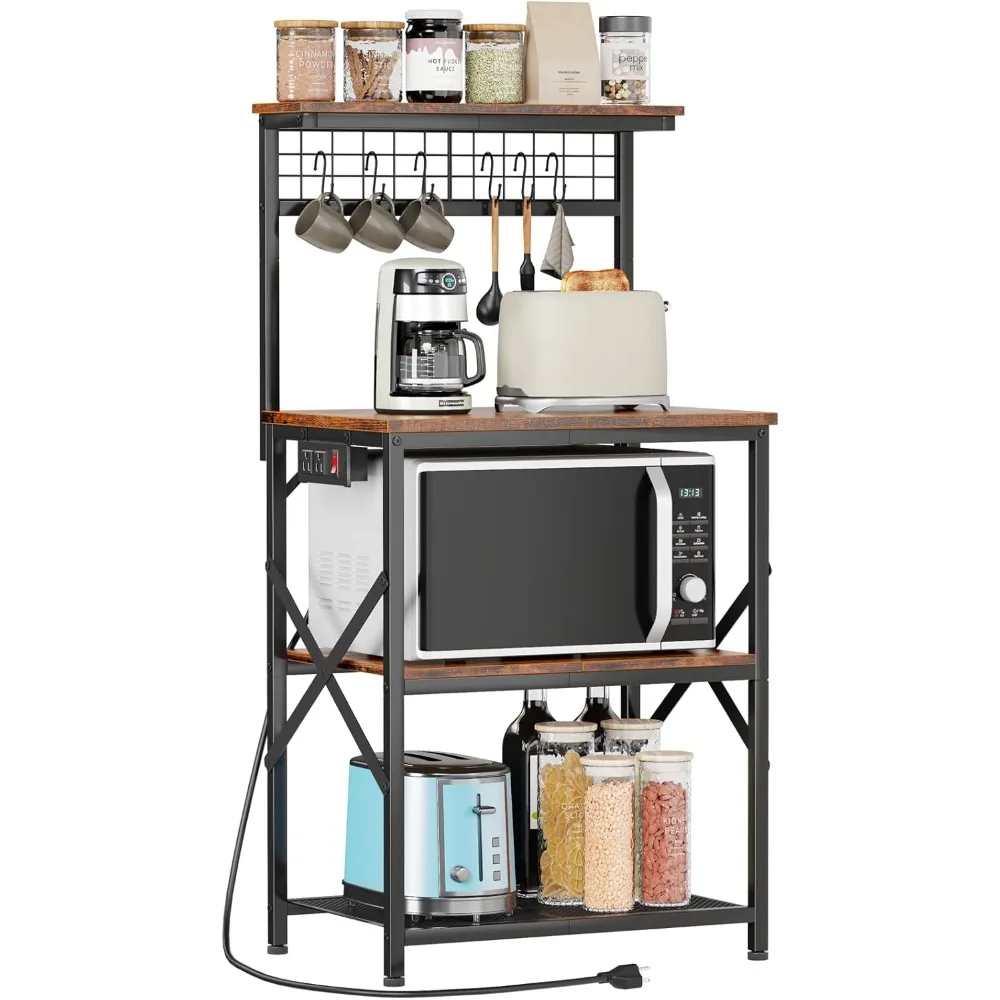Kitchen Bakers Rack with Power Outlet, Microwave Oven Stand with Storage 4 Tiers, Coffee Bar Table with 6 S Hooks, Kit
Kitchen Bakers Rack with Power Outlet, Microwave Oven Stand with Storage 4 Tiers, Coffee Bar Table with 6 S Hooks, Kit