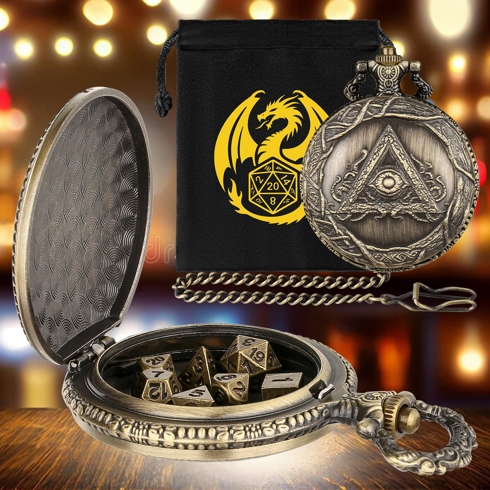 5pcs Retro Triangle Eye Pattern Metal Pocket Watch Case Tiny Polyhedral Dice Set Role Playing Game Fob Chain Pendant Gift Men
5pcs Retro Triangle Eye Pattern Metal Pocket Watch Case Tiny Polyhedral Dice Set Role Playing Game Fob Chain Pendant Gift Men